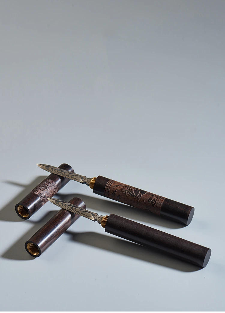 Description Picture 2 of itemStainless Steel Ebony Chinese Puer Tea Needle Cutter, Damascus Knife, 1Pc