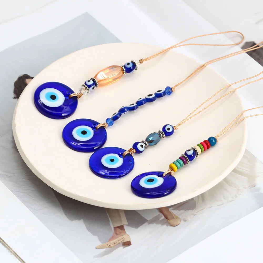 Description Picture 5 of itemLucky Eye Braided Rope Cross Heart Tassel Wall Hanging Handmade Glass Turkish Evil Eye Pendant Keyring for Home Living Room Car