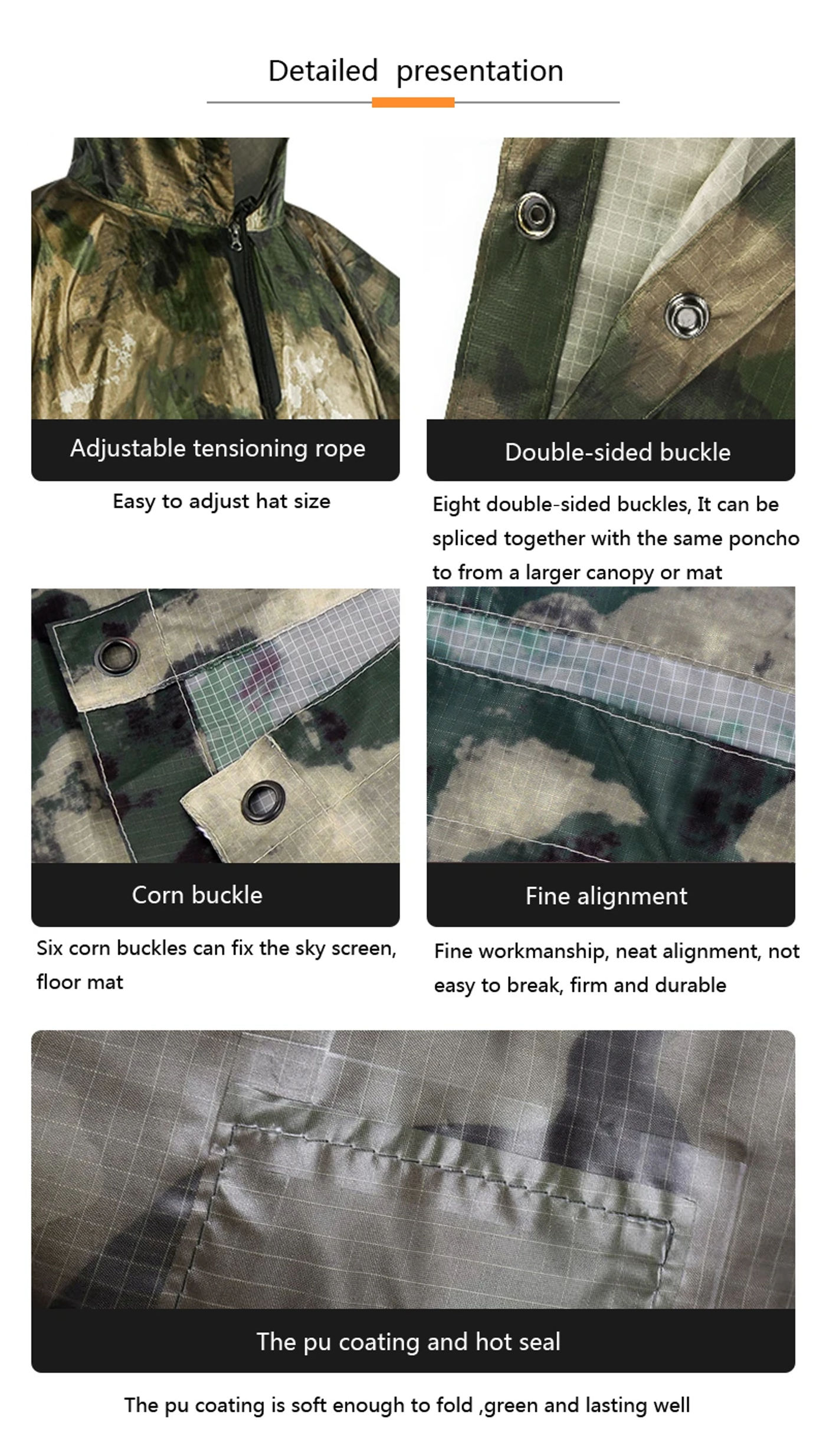 Description Picture 6 of itemOutdoor Military Poncho 210T+PU Army War Tactical Raincoat Hunting Ghillie Suit Birdwatching Umbrella Rain Gear Home accessories