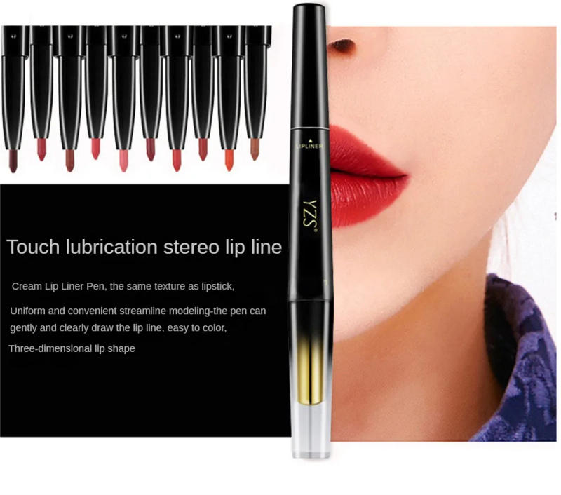 Description Picture 5 of itemLipgloss Double Head Lipstick Cosmetics Lip Liner Pencil Non-stick Cup Lipstick Lipliner Pen 8 Color Lips Makeup Red Lip Tint