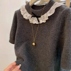 Lace Bow Outerwears O-neck Short Sleeve Sweater Y2k Knitted Ropa Mujer Casual Fashion New Pullovers Spring Pull Femmes