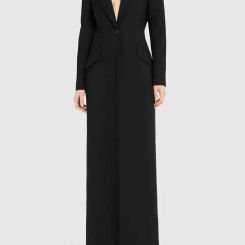 EAM Women Black Single Button X-Long Elegant Blazer New Lapel Long Sleeve Jacket Fashion Tide Spring Autumn 2025 31A0819