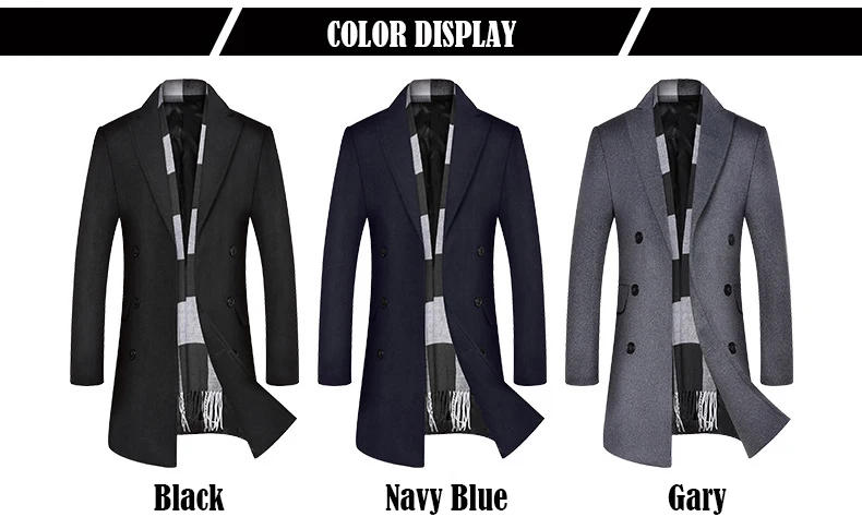 Description Picture 3 of itemMen's Coat Winter Tweed Jacket 2023 Long Trench parkas Clothing Overcoat Blouse Best Selling Products Casual Outerwear Size 3XL