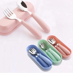 1set Gadgets Tableware Children Utensil Stainless Steel Toddler Dinnerware Cutlery Cartoon Infant Food Feeding Spoon Fork