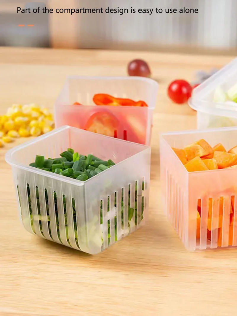 Description Picture 2 of item1pc Four Grid Scallion Fresh-keeping Box with Lid, Kitchen Scallion, Ginger, Garlic Storage Box, Refrigerator Storage Box