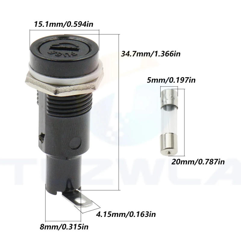 Description Picture 4 of item5PCS SCI R3-11 Panel Mount Chassis Fuse Holder For 5X20MM Glass Fuses 10A 250V 5*20 Holder Fuses