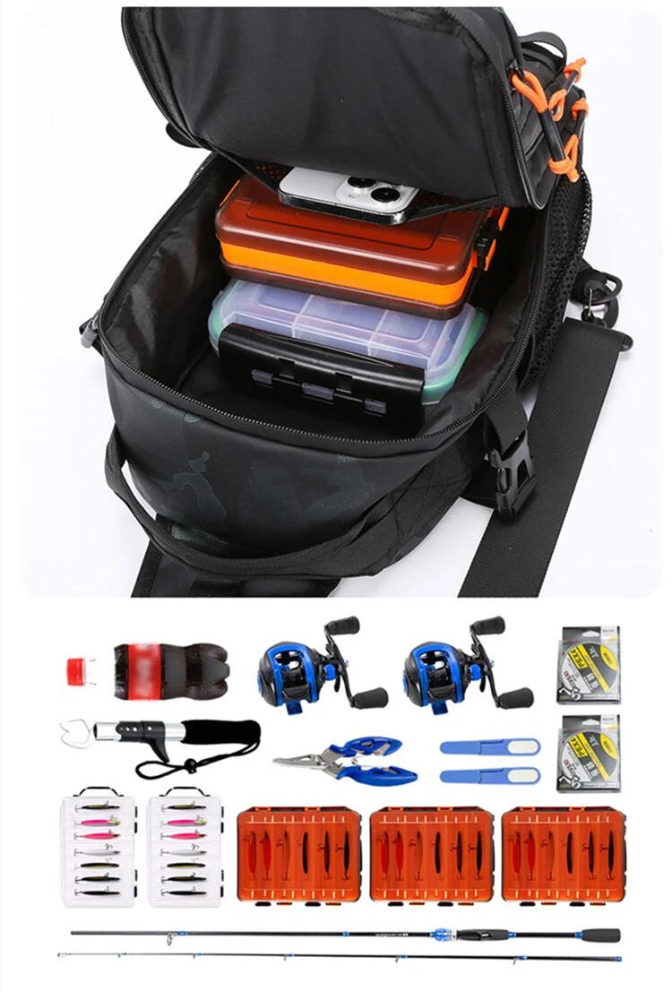 Description Picture 6 of itemNew Fishing Tackle Backpack Lure Box Gear Storage Bag Fanny Pack for Men Fly Fishing Backpack with Rod Holder Sling Shoulder Bag