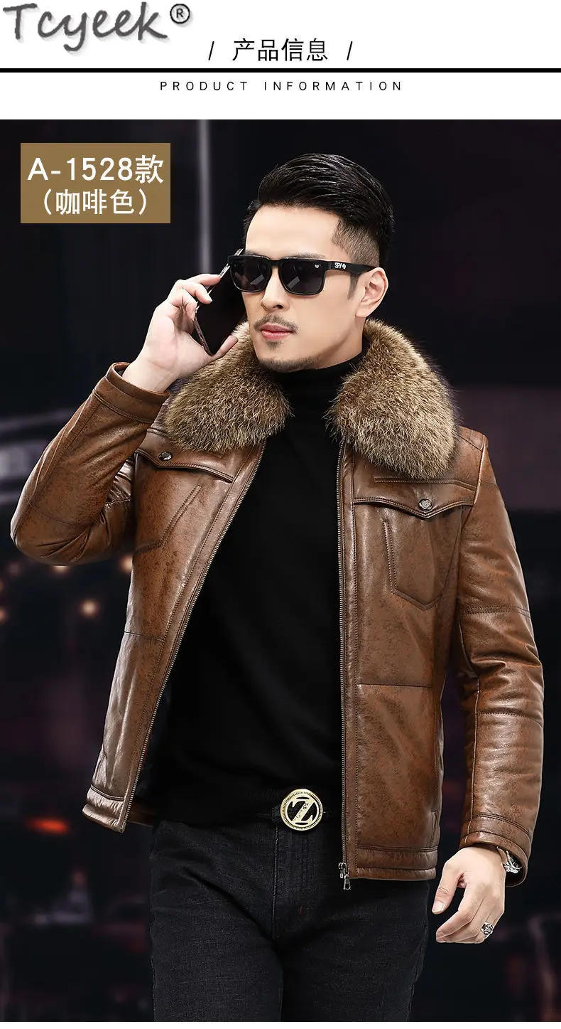 Description Picture 6 of itemTcyeek 100% Top Layer Sheepskin Coats Genuine Leather Down Jacket Men Winter Warm Men's Puffer Jackets Real Raccoon Fur Collar