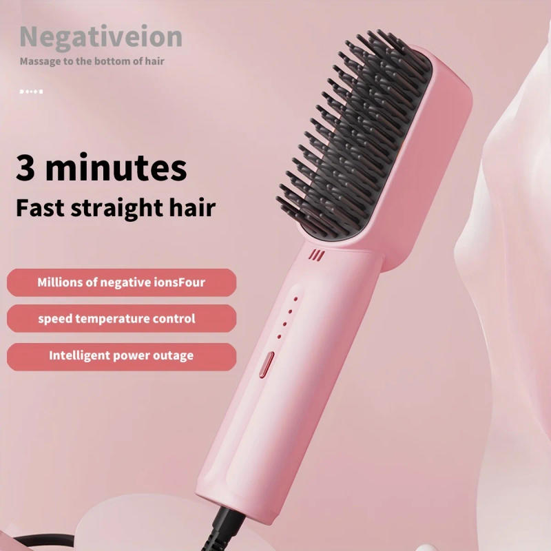 Description Picture 3 of item2 in 1 Portable Mini Hair Straightener Negative Ion Straight Hair Comb Brush Flat Iron Hair Straightener Fasted Heat 4 Speeds