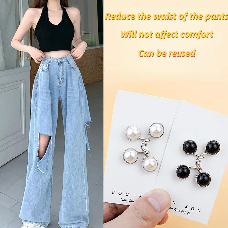 Description Picture 4 of item1Set Adjustable Waist Buckles Nail-Free Pants Waist Buckle Extender Button Safety Pin Jeans Tighten Waist Adjust Instant Button