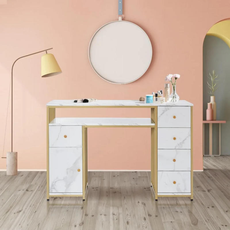 Description Picture 2 of itemNail Desk with Storage Cabinet Manicure Table with 5 Drawers Makeup Storage Home Beauty Salon Spa Workstation with Metal Frame