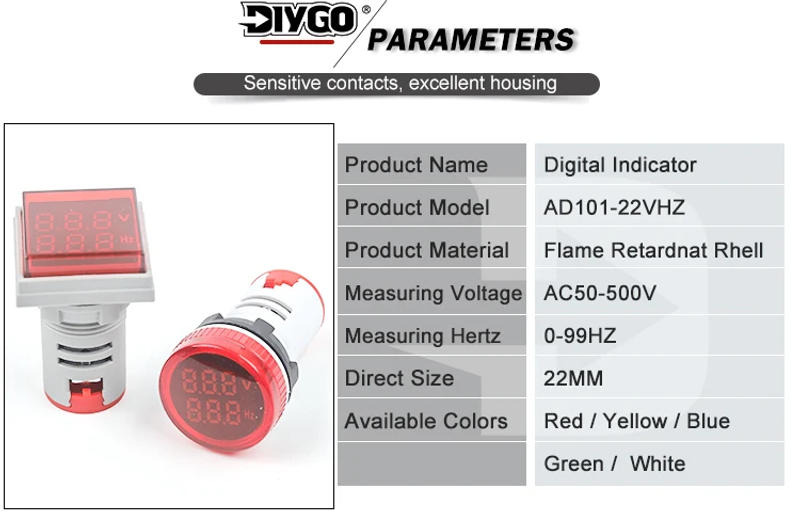 Description Picture 5 of itemDIY YOU 22mm Square/Round LED Digital Voltmeter Hertz Meters 0-99HZ Voltage Frequency Meter Volt Tester Detecto AC 50V-500V