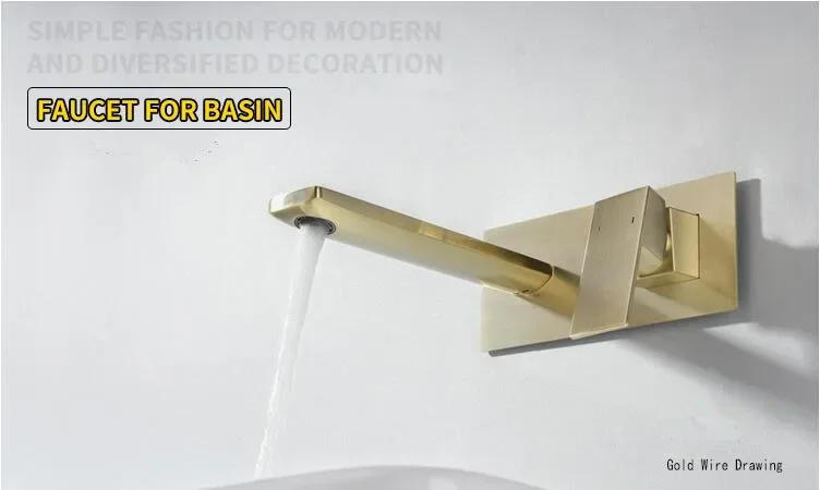 Description Picture 2 of itemBrushed Gold Concealed Bathroom Sink Faucet In-Wall Basin Spout Mixer Tap Set Combination Blanoir Solid Brass tap