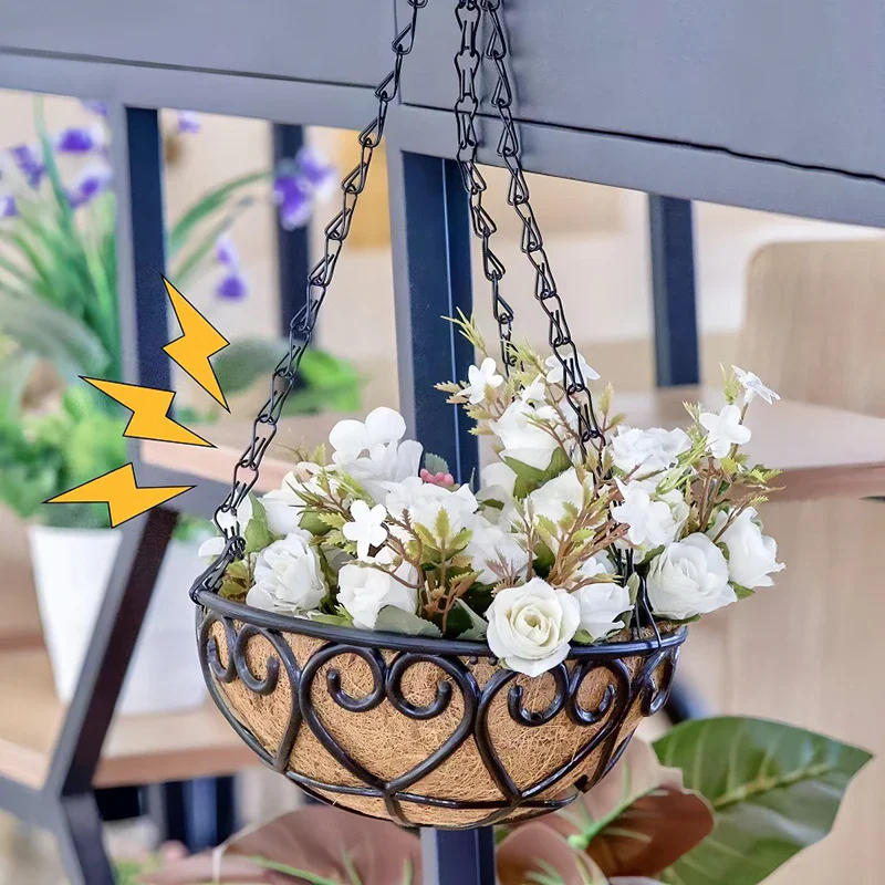 Description Picture 3 of item8/10/12 "Round Resin Plant Holder, Chain Hanging Basket, Coconut Lined Plant Garden Pot Suitable For Home Balcony Decoration