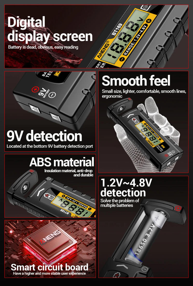 Description Picture 6 of itemANENG BT169 Digital Battery Testers Detector Multifunctional Quickly Measure Battery  AA/AAA/C/D/9V/1.5V Button Cell Measurement