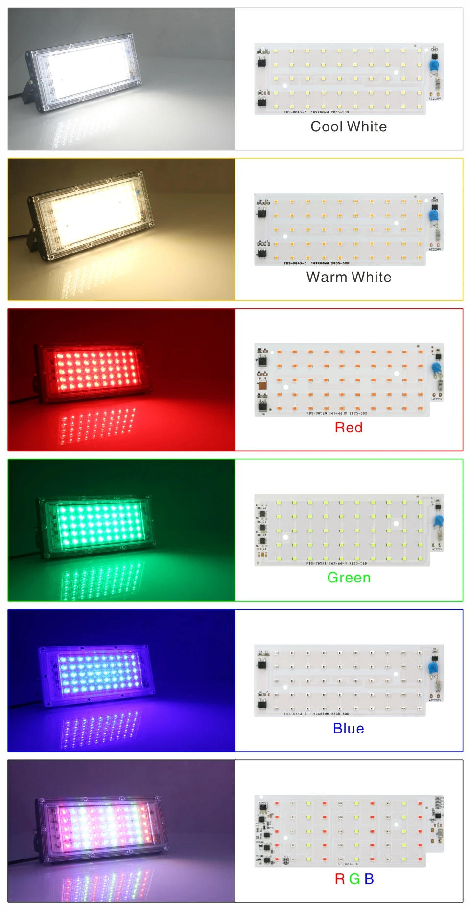 Description Picture 4 of item50W LED Chip for Flood Light SMD 2835 Outdoor Floodlight RGB Spotlight Lighting Beads AC 220V For LED Street Lamp