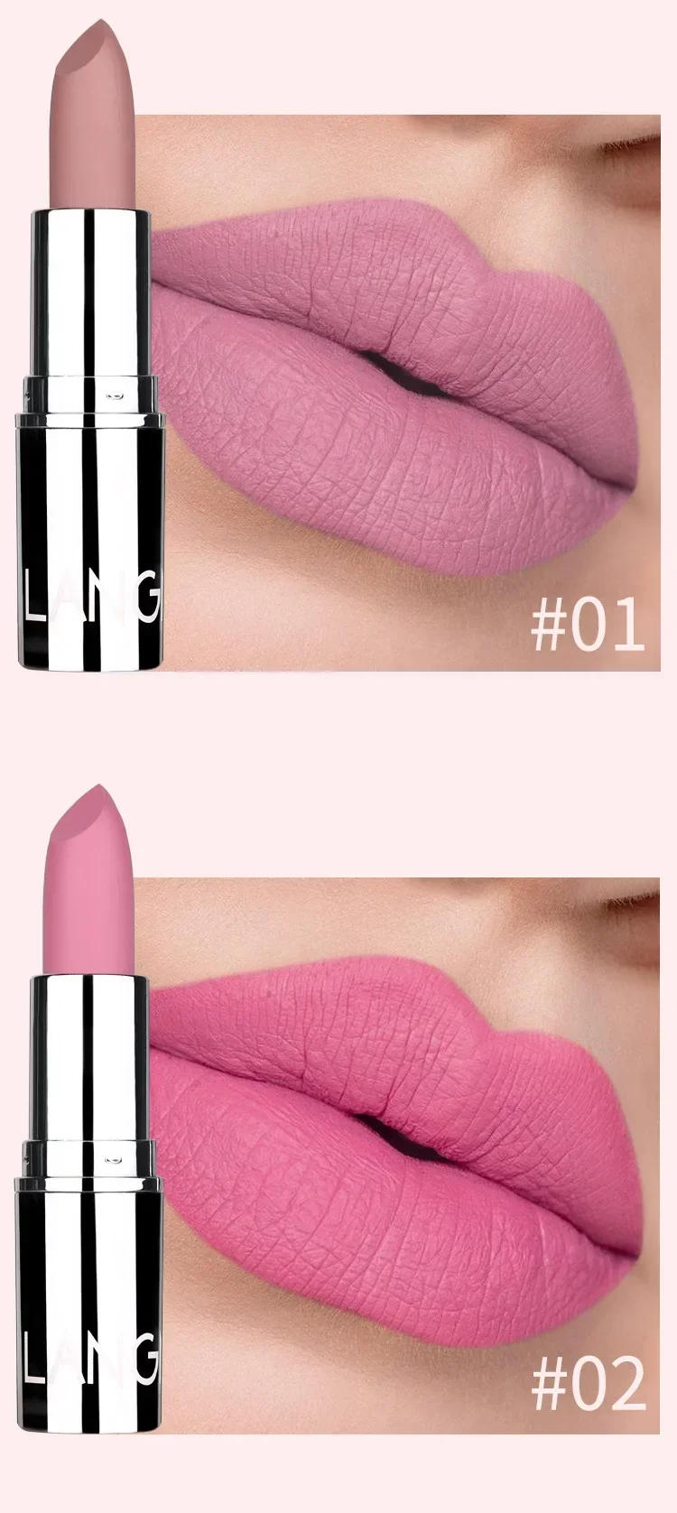 Description Picture 6 of item1PC Waterproof Nude Pink Lipstick Matte Lips Stick Long Lasting Non-stick Cup Lip Gloss Moisturizing Lipsticks Make-up Cosmetic
