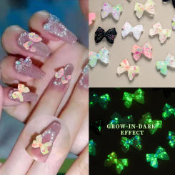 50pcs Glow In Dark Bowknot Nail Charms Jelly Glitter Sequins Resin Decorations Flat-back Parts Nail Art Manicure Rhinestones