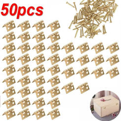 50Pcs/Set Mini Brass Hinge For Small Craft Door Box Accessories 8mmx10mm Gold Miniature Hardware Fittings For Cabinet Furniture
