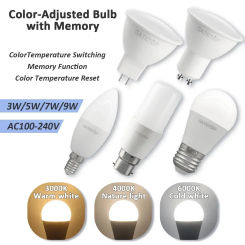 2pcs 3 Color Temperature CCT E27 B22 GU10 GU5.3 Base light Bulb AC110V 220V Memory Function Color Temp Reset Light for Bedroom