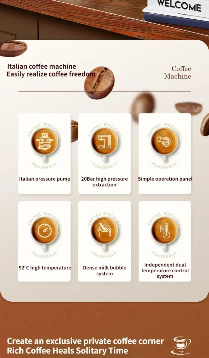 Description Picture 3 of itemItalian coffee machine semi-automatic extraction Espresso machine household small handle capsule coffee machine coffee maker