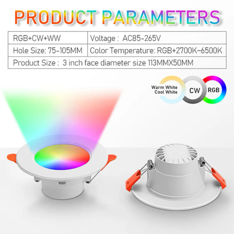 Description Picture 5 of item1-15Pcs RGB Smart LED Downlight Tuya Downlight 10/15W 2700K-6500K Recessed Ceiling Lamp Full Color Dimming for Living Room