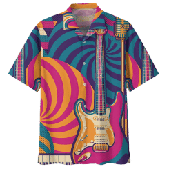Fashion Colorful Guitar 3d Printed Hawaiian Shirt Men Musical Instrument Pattern Short Sleeves Shirt Oversized Lapel Blouse