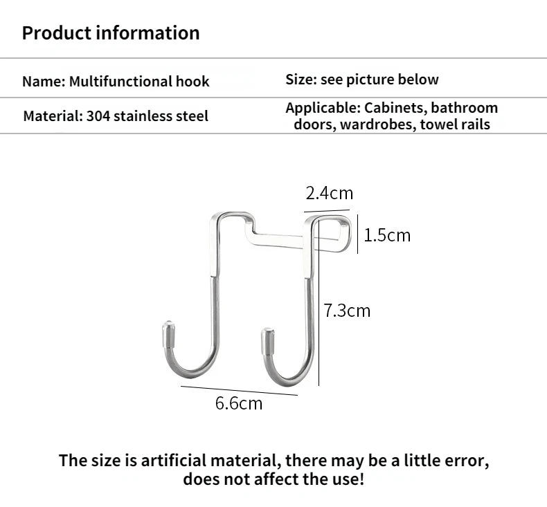 Description Picture 2 of item304 Stainless Steel Hook Free Punching Double  S-Shape Hook Kitchen Bathroom Cabinet Door Back Type Coat Towel Storage Hanger