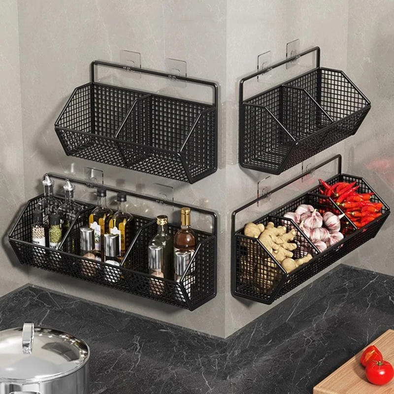 Description Picture 2 of itemHanging Storage Basket Fruit Vegetable Plates Dishes Tray Grocery Holder Kitchen Shelf Punch-Free Wall Mounted Storage Rack