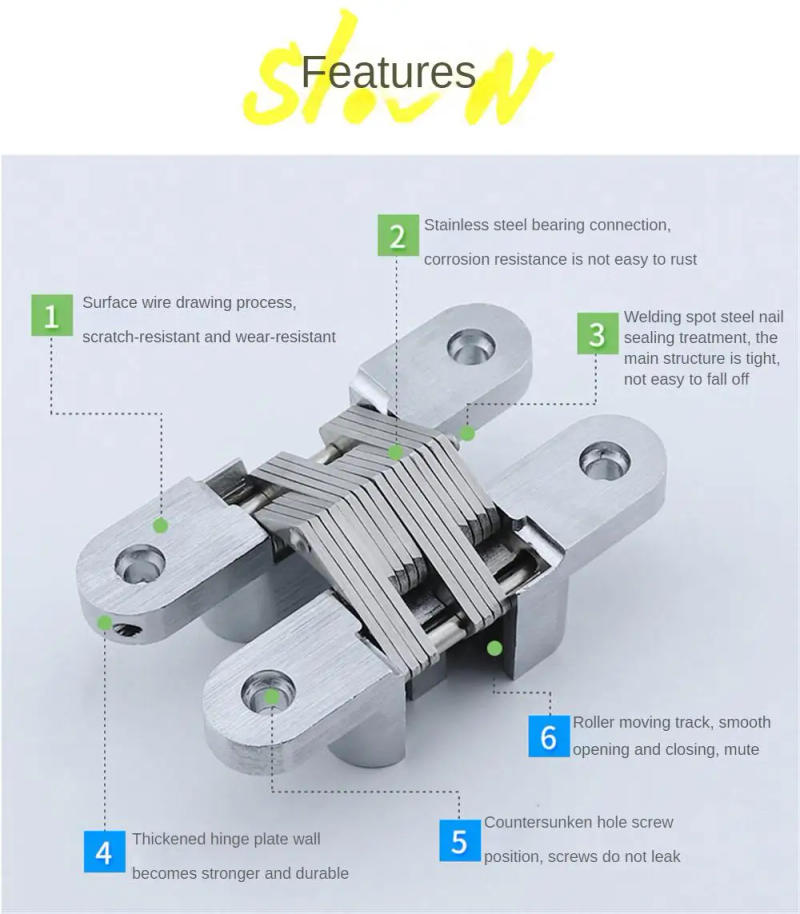 Description Picture 2 of itemCross Hinge High-quality Stainless Steel 180 Degree Concealed Hinge Folding Door Hinge Invisible Hinge 경첩 힌지 Bisagras Visagras