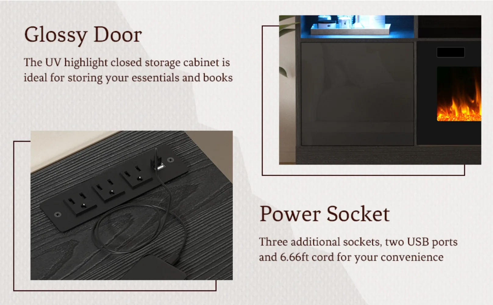 Description Picture 3 of item70'' TV Stand with 36'' Fireplace-LED Light Entertainment Center for 75+ inch TV-White TV Cabinet with Storage