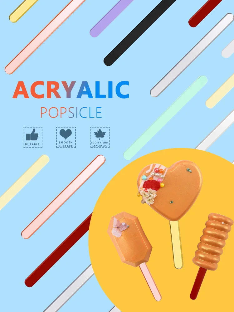 Description Picture 2 of itemFood Grade Acrylic Ice Cream Sticks 10Pcs/set Colorful Light Popsicle Stick Stirring Rod Distinguishing Labels Kitchen Tools