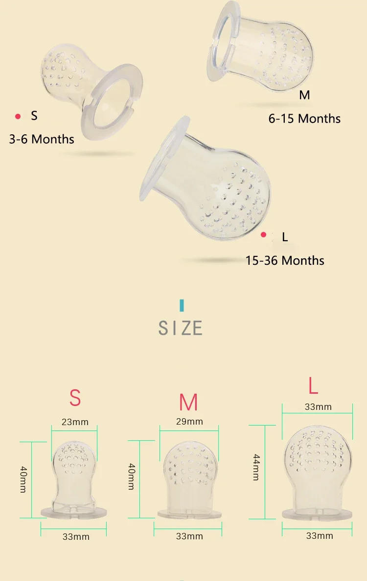 Description Picture 3 of itemBaby Fresh Fruit Food Feeder Nibbler Pacifier Training Massaging Toy Teether Food Grade Soft Safe BPA-Free Silicone Bottles