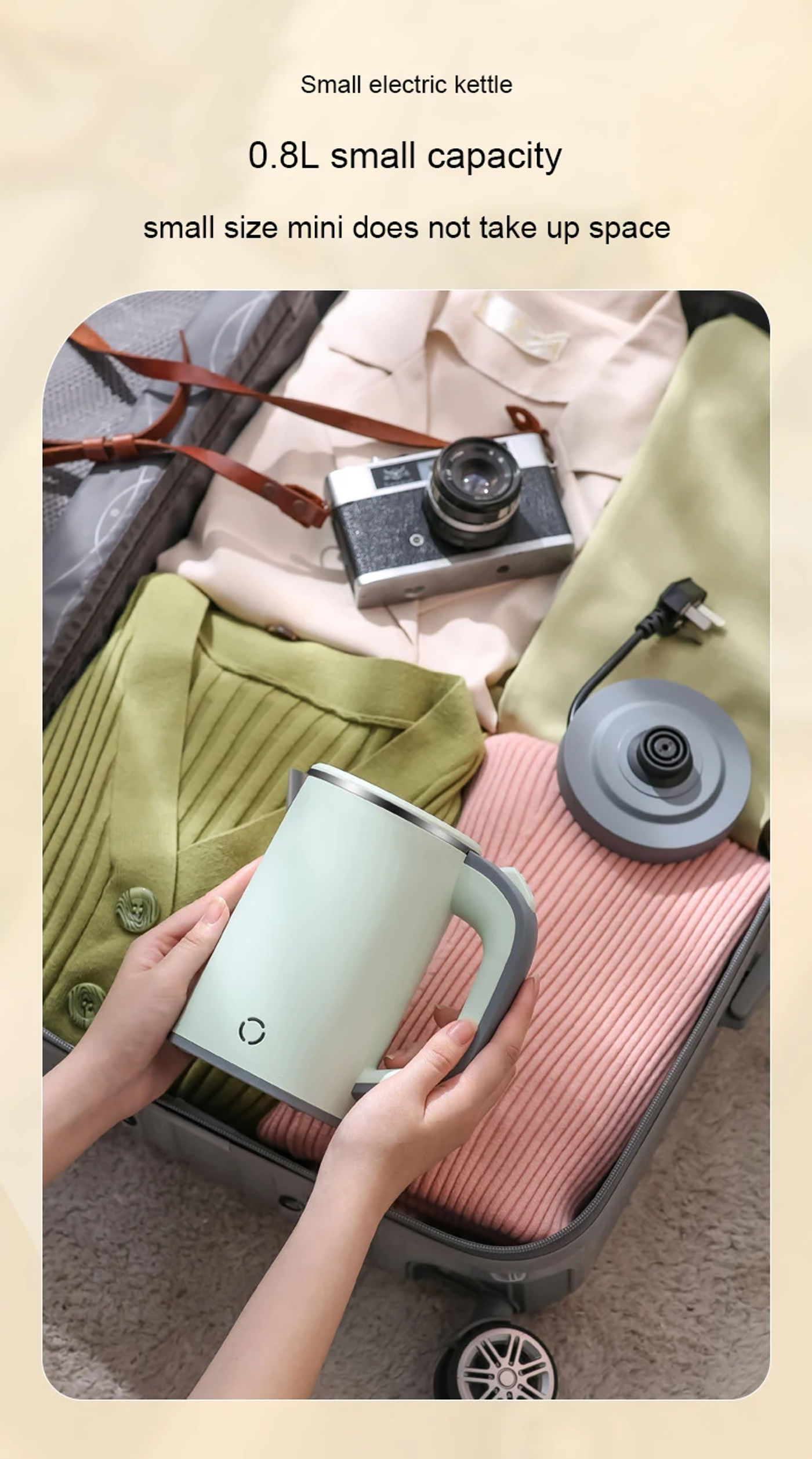 Description Picture 2 of item0.8L Travel Electric Kettle MINI Boiling Teapot Cup Heater Portable Stainless Steel Hot Water Quick Heating Pot Boiler 110V/220V