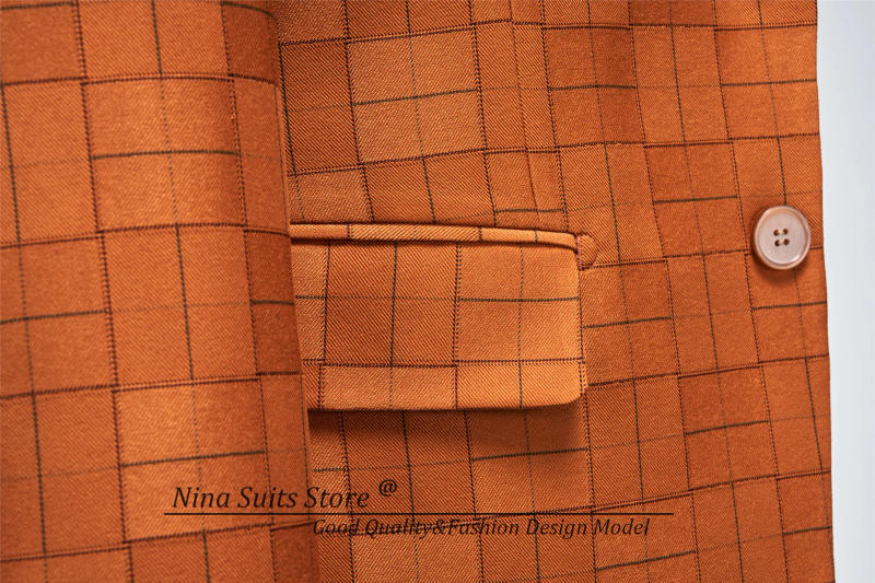 Description Picture 6 of itemG&N Burnt Orange Plaid Pattern Men Costume 2024 Tailor-made Single Breasted Suits of Man Waistcost in Double Breasted Style Suit