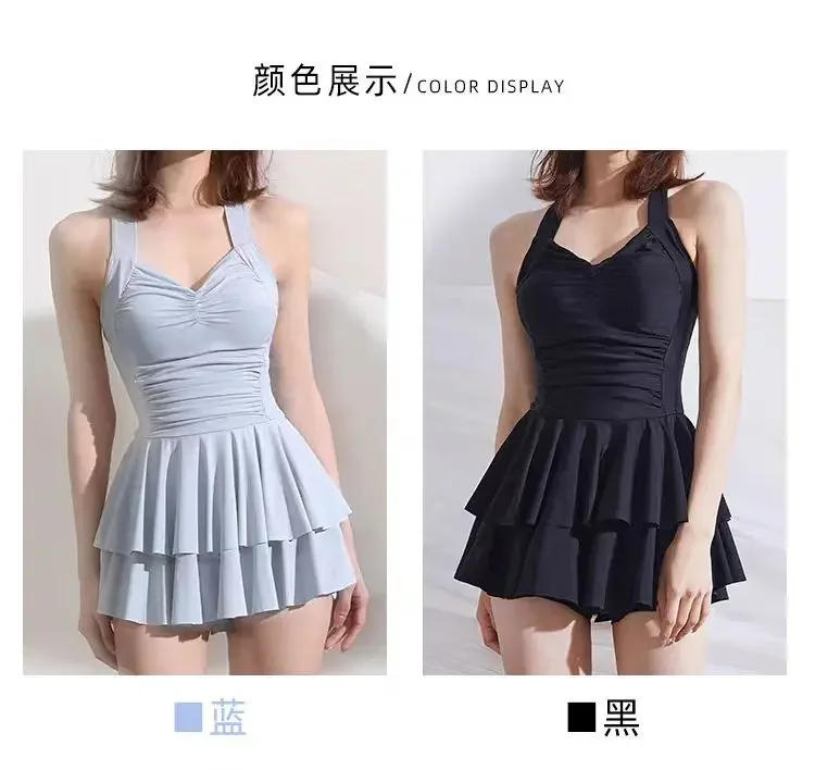 Description Picture 4 of itemSwimsuit Women's One-piece Suspender Fashionable Backless Solid New Sweet Skirt Conservative Slim Hot Spring Swimsuit Wholesale