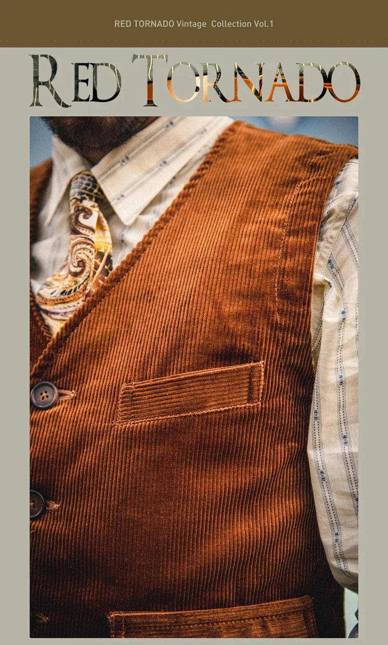 Description Picture 3 of itemRed Tornado Vintage-Inspired Corduroy Vest Fall Winter Mens Casual V Neck Waistcoat