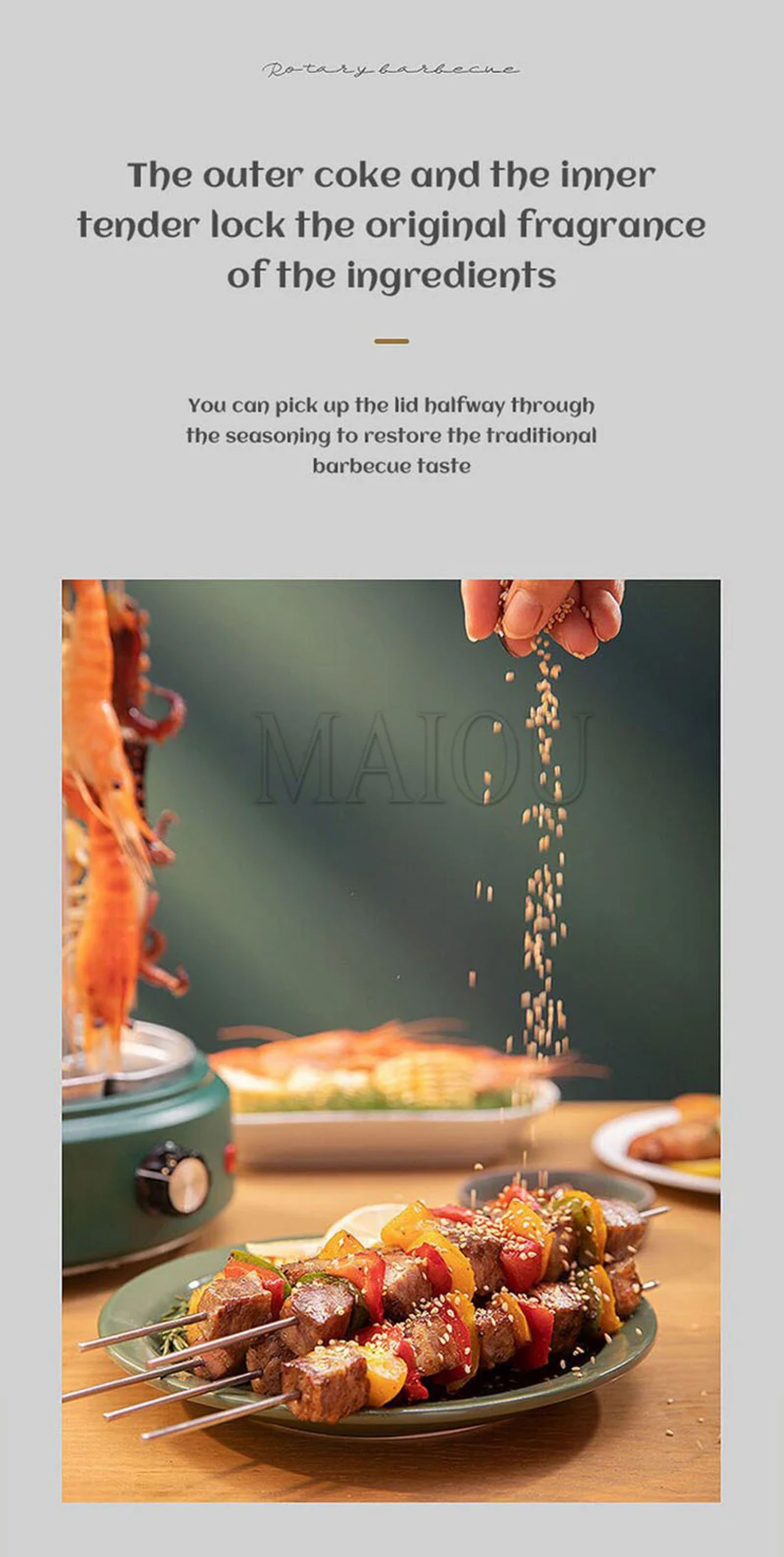 Description Picture 6 of item220V Smokeless Automatic Rotary Electric BBQ Grill Oven Barbecue Rotisserie Kebab Roast Rotation Machine 12 Lamb Skewers