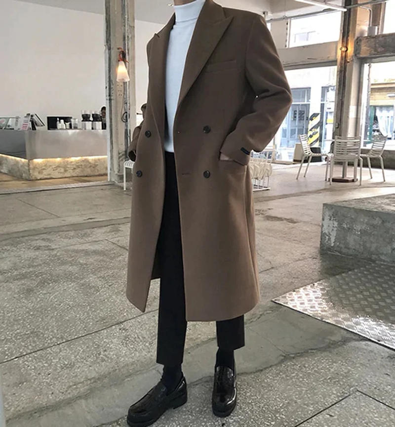 Description Picture 2 of itemMen's Autumn Winter Long Woolen Coat Windbreaker New Korean Trendy Clothes Thicken Overcoat Gentleman Elegant Trench
