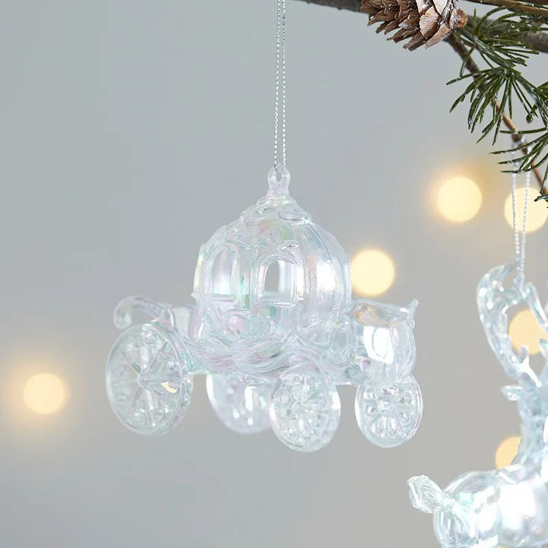 Description Picture 3 of itemAcrylic Christmas Decoration Transparent Christmas Tree Pendant Colorful Snowflake Shaped Bell Crown Party Hanging Ornaments 1PC