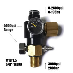 HPA Compressed Air Tank Cylinder Regulator Adjustable Output 0-2800psi(0-195bar) Pin Valve 300bar 5/8"-18UNF or M18*1.5 Diving