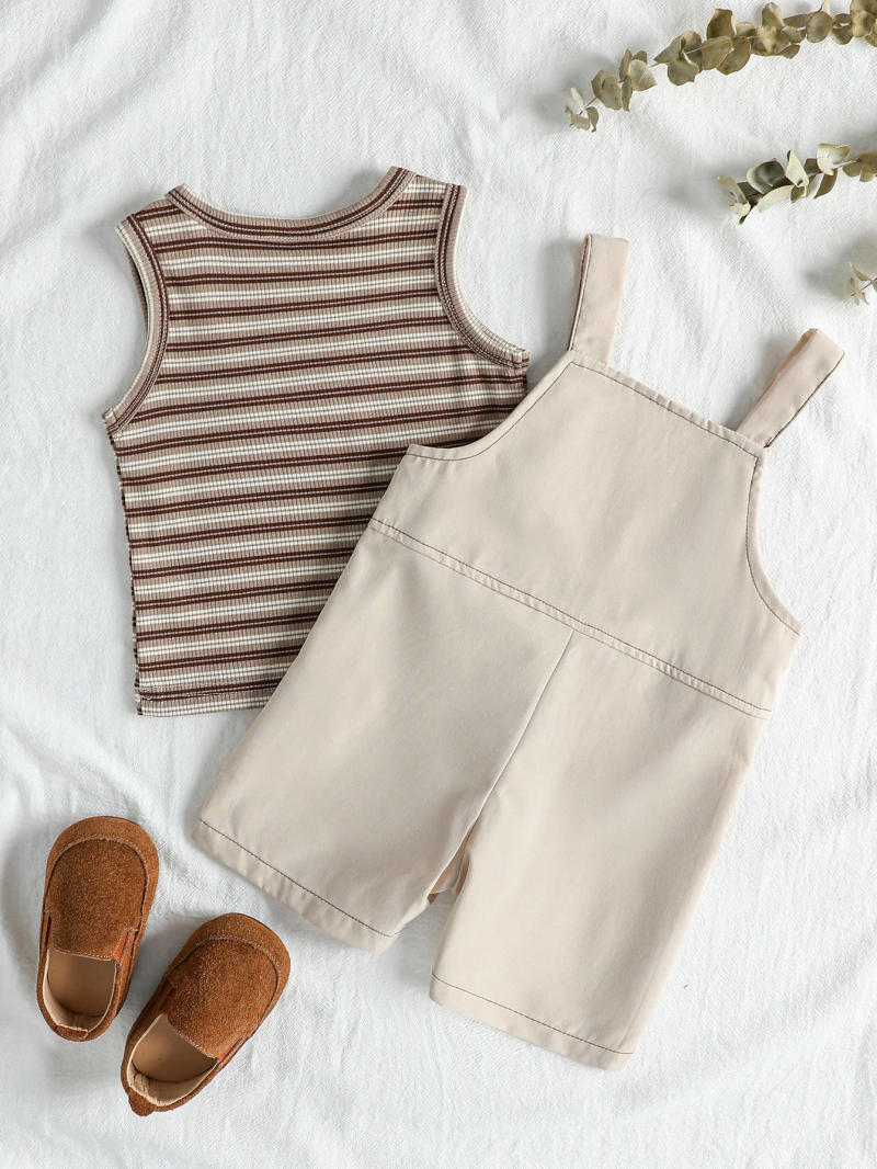 Description Picture 3 of itemBaby Boys/ Girls Suits Girl's Striped Sleeveless Vest +Summer New Fashion Overalls Two-pieces Casual ActiveClothesSet