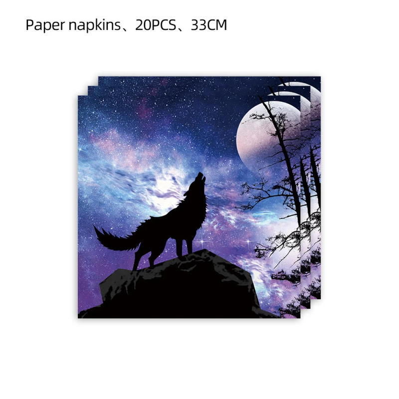 Description Picture 6 of itemCartoon Wolf Full Moon Night Theme Happy Birthday Party Decorative Disposable Tableware Balloon Baby Shower Kid Girl Gift