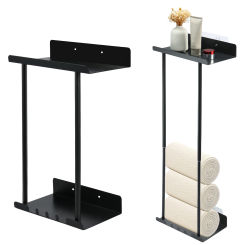 Towel Rack Wall Mounted Bathroom Retractable with Hanging Hooks Towel Shampoo Body wash Storage Shelf Kitchen Home Hotel