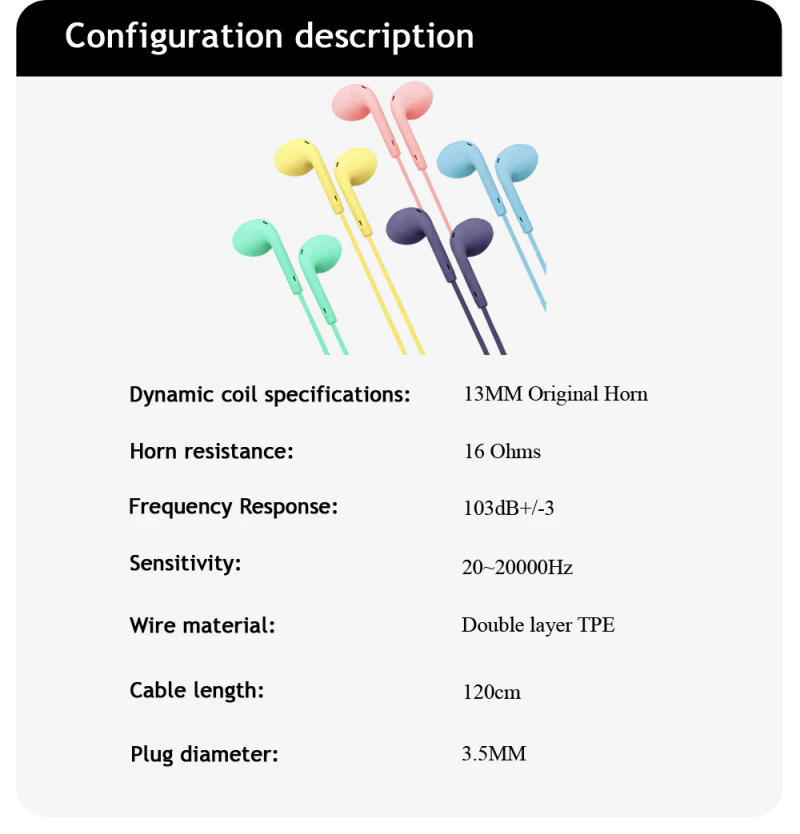 Description Picture 3 of itemMacaron Universal 3.5mm Stereo Earphones Sports Music Earplugs Wired Microphone for Xiaomi