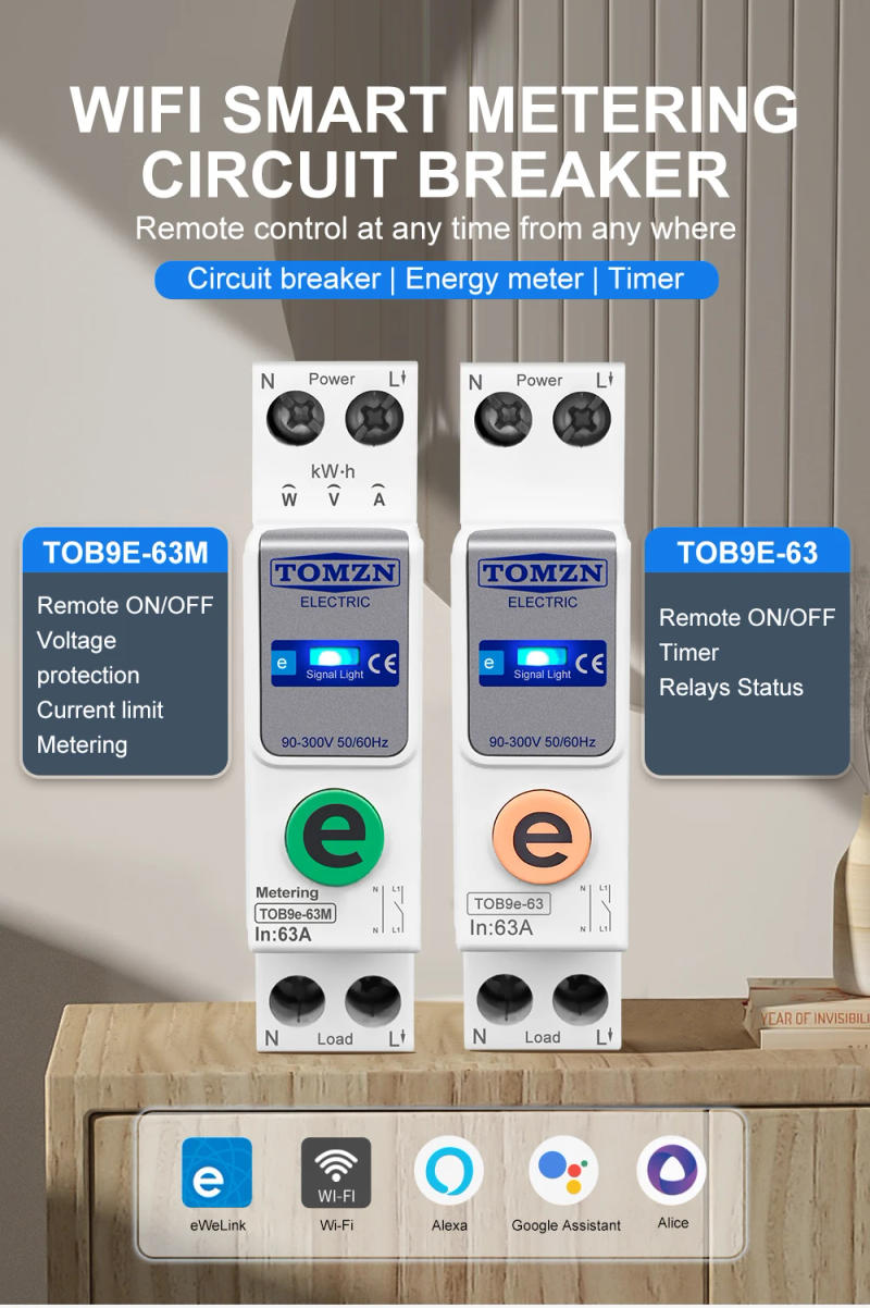 Description Picture 2 of itemewelink TOMZN 1P+N 63A 110V 220V WIFI Smart Switch Energy Meter Kwh Metering Circuit Breaker Timer Relay Smart Home protection