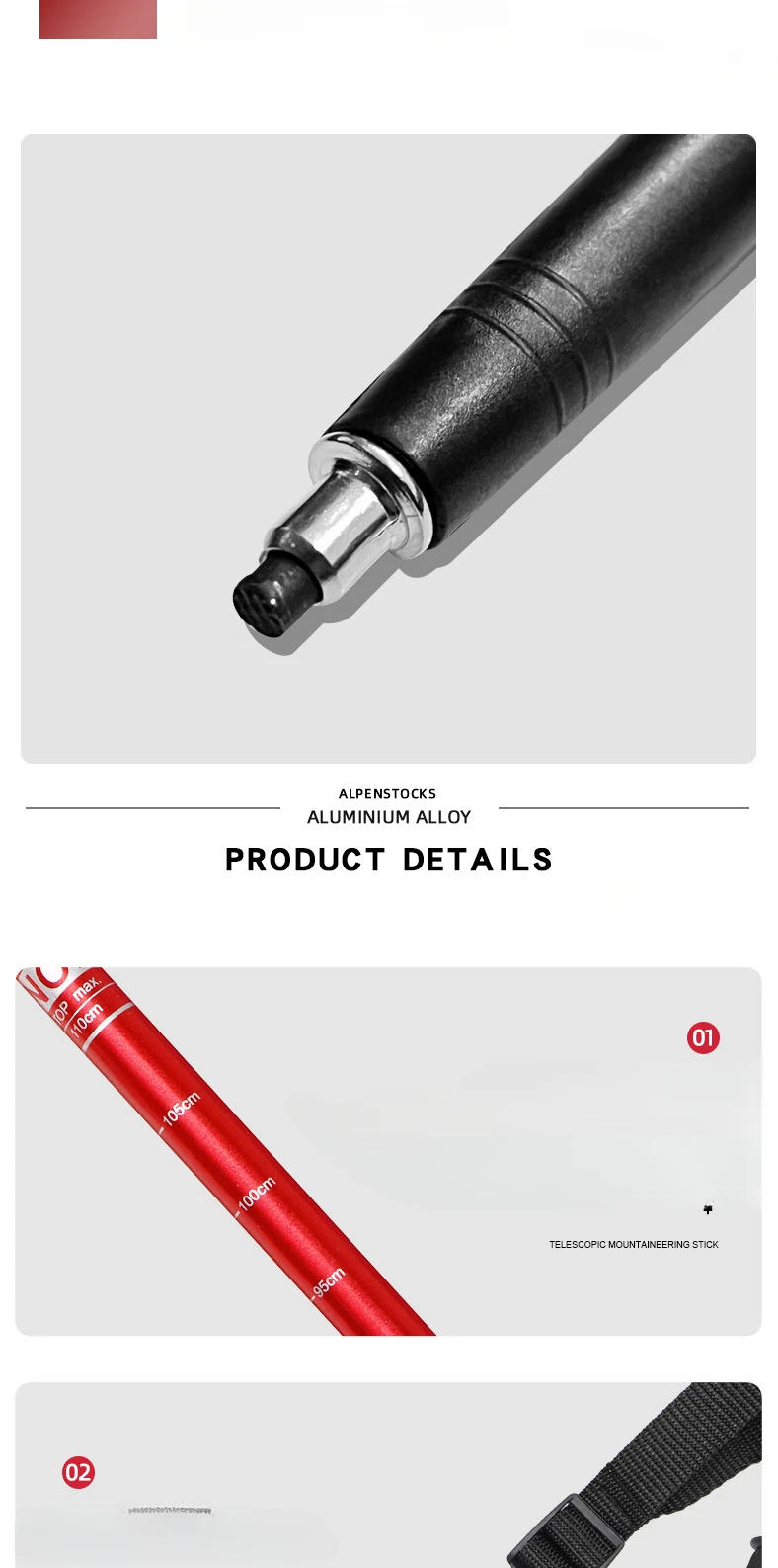 Description Picture 6 of itemAluminium Alloy Teleskopic Stick Hiking Poles Bastão De Trekking Walking Stick Ultralight Absorber Walking Cane Alpenstock