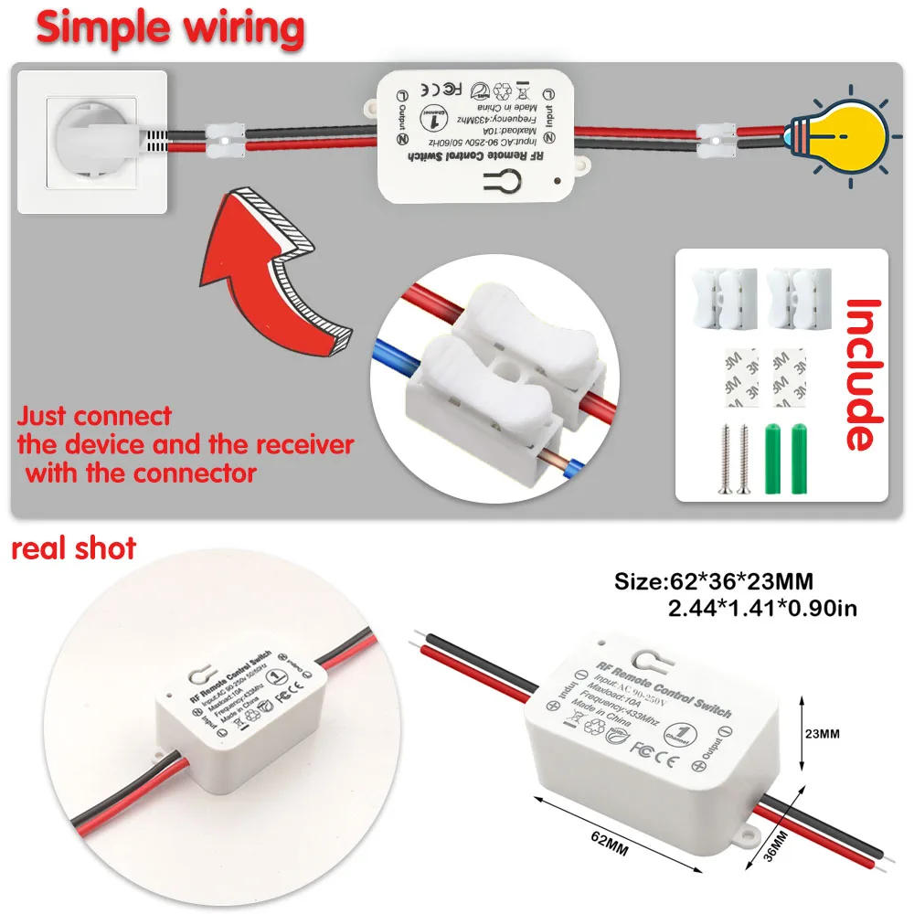 Description Picture 6 of item433Mhz Light Switch Active Output Wireless Wall Panel Switch AC 110V 220V Relay Receiver Rf Push Button Transmitter for LED Fan