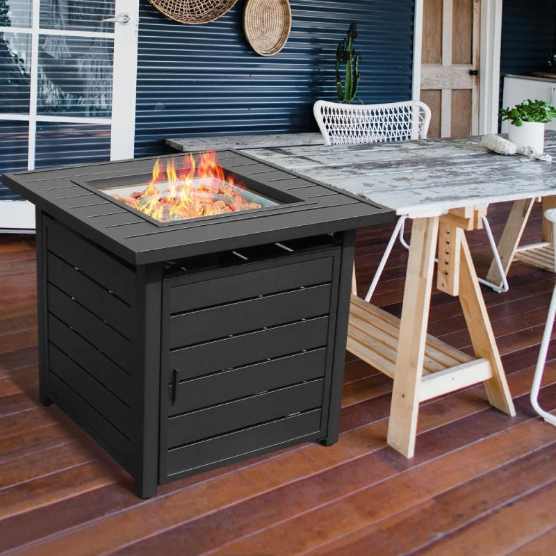 Description Picture 2 of item28 inch Propane Fire Pit Table, Outdoor Gas Fire Pits with Lid & Lava Rock, 50000 BTU Firepit for Dinning, Party in Outside