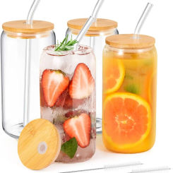 18.6OZ Glass Cup With Lid and Straw Transparent Bubble Tea Cup  Glass Beer Can Milk Mocha Cups1/2/4 Set Breakfast Mug Drinkware